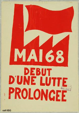 Affiche de Mai 68, avec pour logo une usine, symbolisant la solidarité avec le monde du travail en grève aussi.